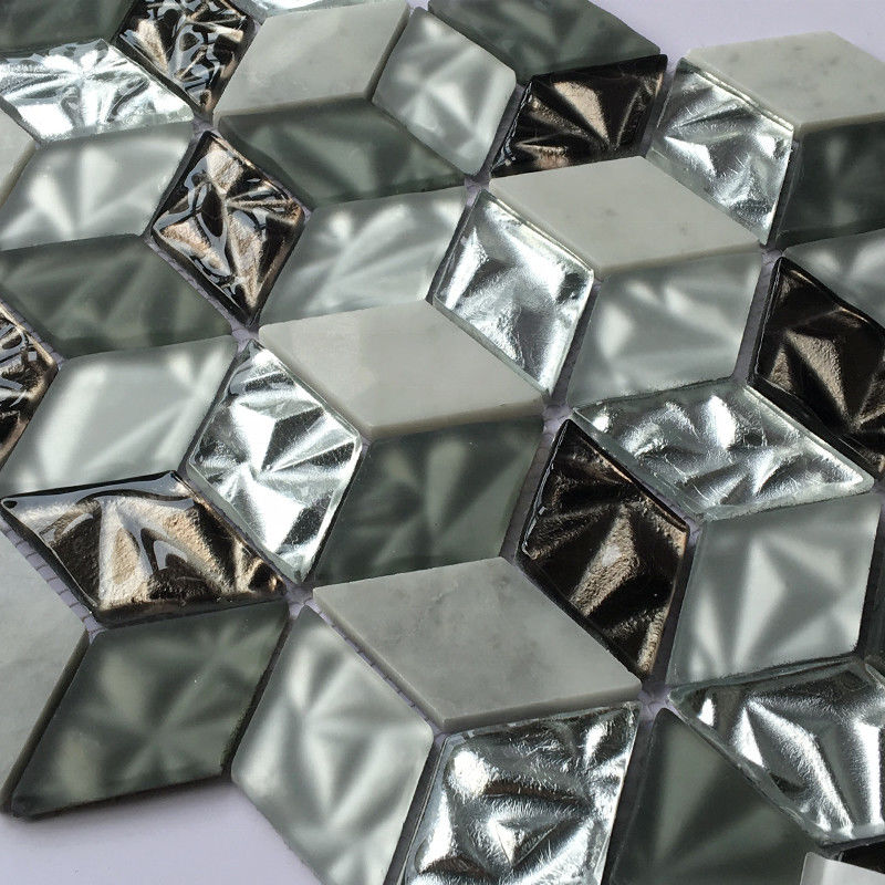 Non Slip Crystal Glass Mosaic Tiles Washroom Hexagon Shaped Floor Tile 300X300