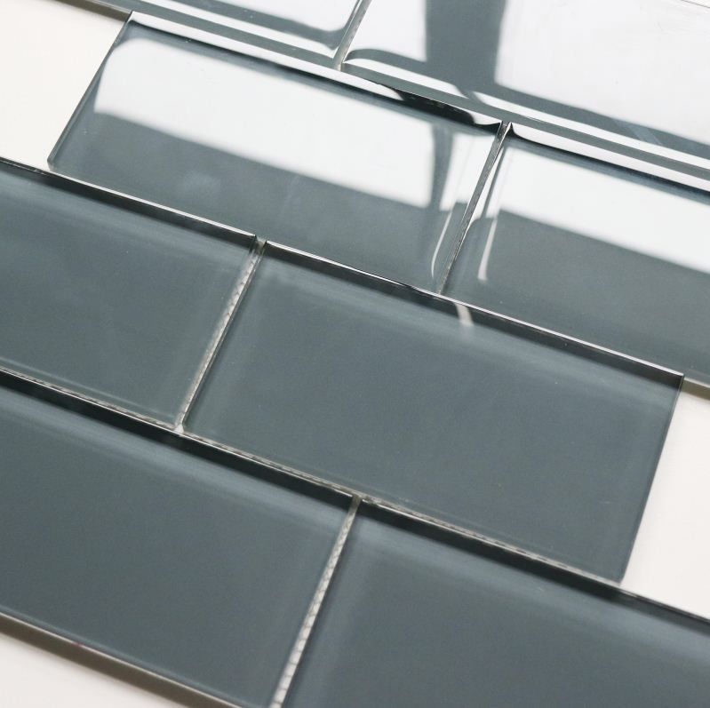 Light Grey Color Glass Mosaic Tiles / Subway Tile Design Glass Mosaic 30x30cm