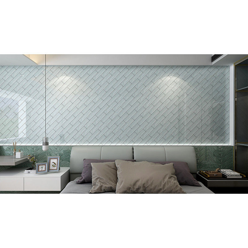 Wavy Edge Ceramic Tiles 3x12 Inch Cement Green Color Kitchen Decorative Tiles