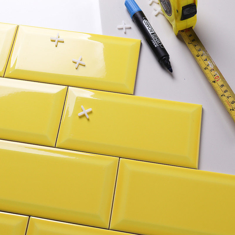 Yellow Glossy Ceramic Bathroom Wall Tiles Peel Stick Subway Tile 100 X 100