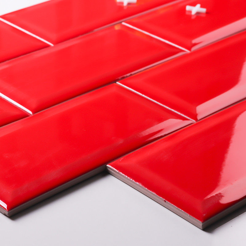Red Brick Glazed Ceramic Subway Tile 100x200 Waterproof Flat / Beveled Finish