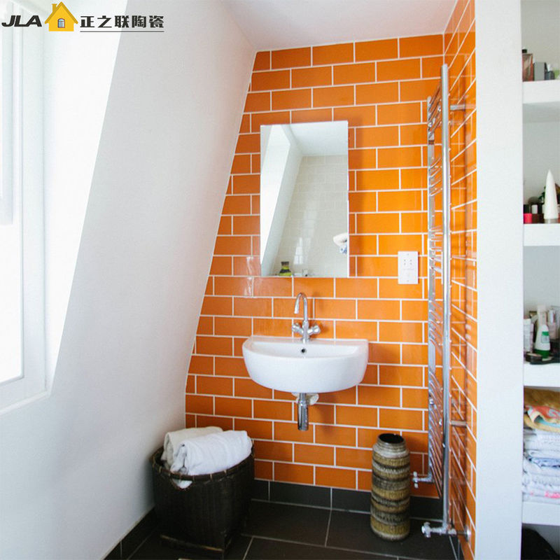 Orange Waterproof Bathroom Tiles 7.5x15cm Subway Style Tile Acid Resistant