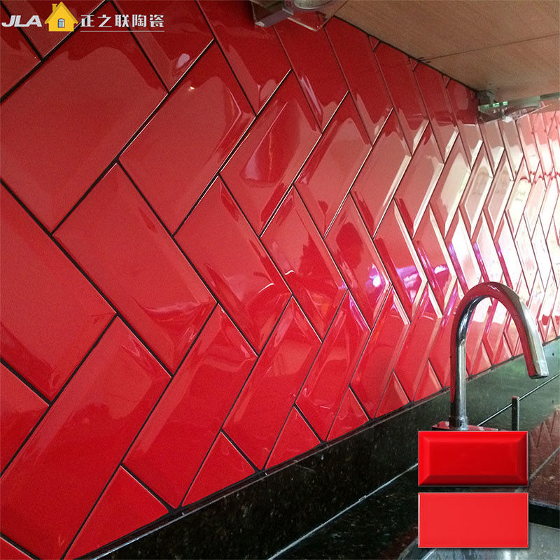 Red Glazed Backsplash Ceramic Subway Tiles 10x20 Contemporary Kitchen Tiles