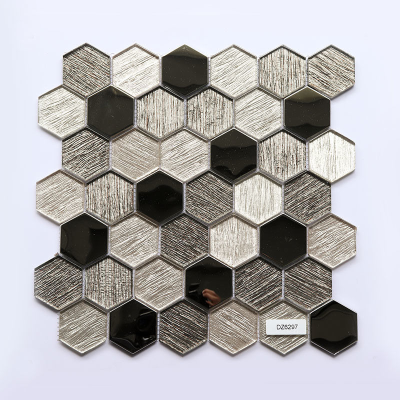Glass Mosaic Subway Tile 300X300 Glossy Glass Hexagon Porcelain Mosaic Tile