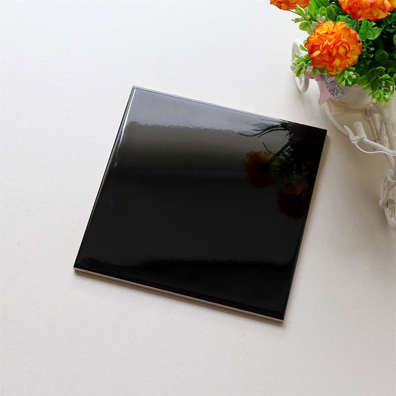 Ceramic Bathroom Black Glossy Floor Tiles 200X200 Strong Stain Resistance