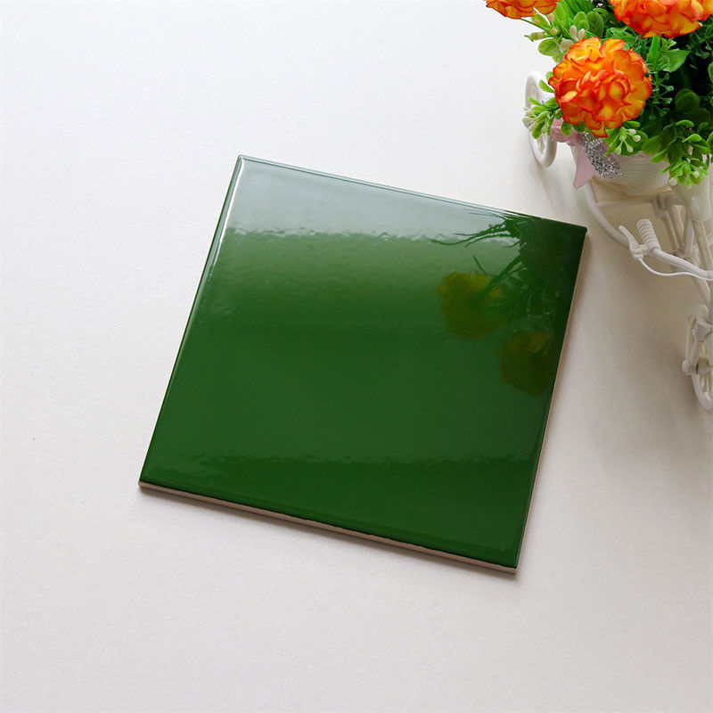 8x8 Ceramic Gloss Wall Tiles Glazed Surface Treatment Dark Green Design