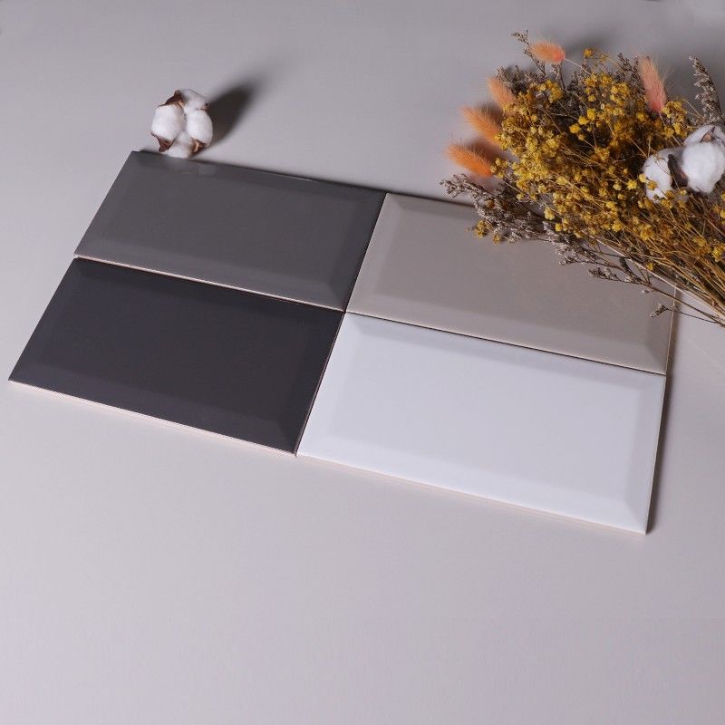 10x20Cm Glazed Pure Grey Color Ceramic Beveled Subway Tile For Bathroom