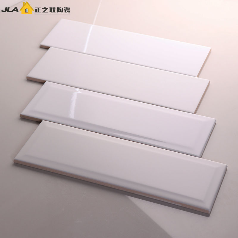 Kitchen Bathroom Ceramic Wall Tiles 4x12 Inch White Beveled Subway Tile