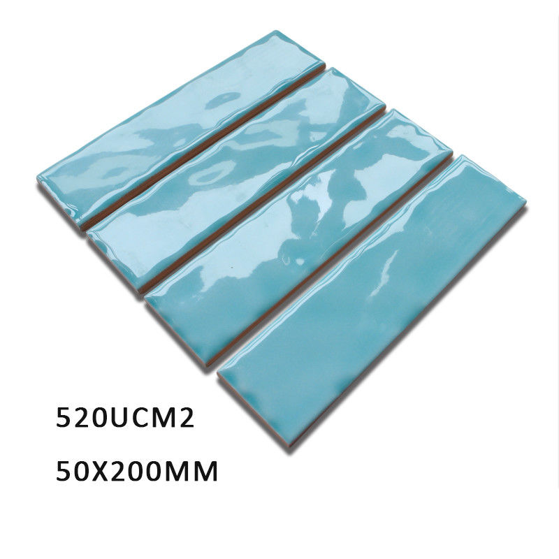 5x20cm/2x8 Inches Bathroom Light Ocean Blue Glaze Ceramic Subway Wall Tile