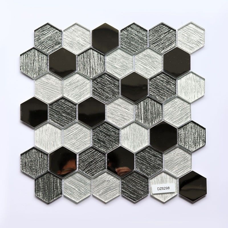 Hexagon Mosaic Glass Mosaic Tiles Metal Element Modern Kitchen Splashback Tiles