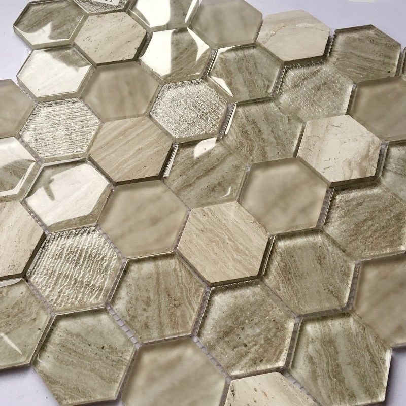 Glass Mosaic Wall Tiles Interior Decoration Bathroom Hexagon And Square Tile