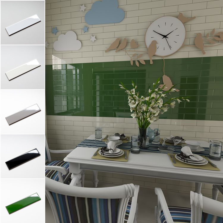 Glossy green and beige subway wall tile for restaurant decoration