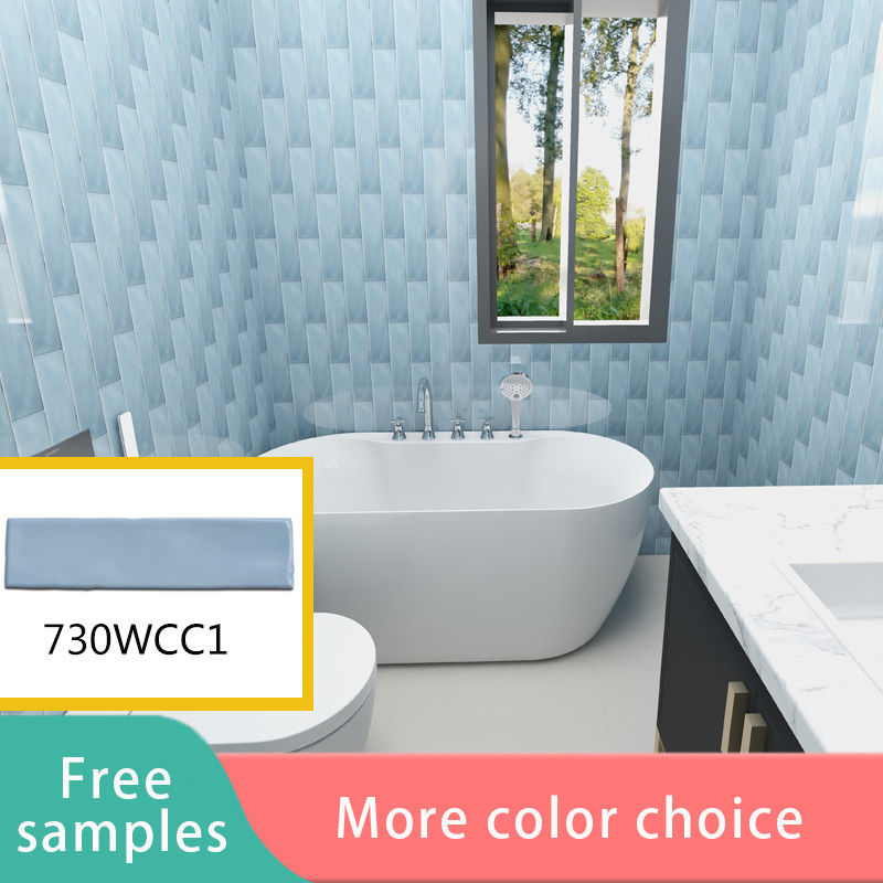 Aqua Blue Groutless Metro Style Bathroom Tiles Unique Appearance