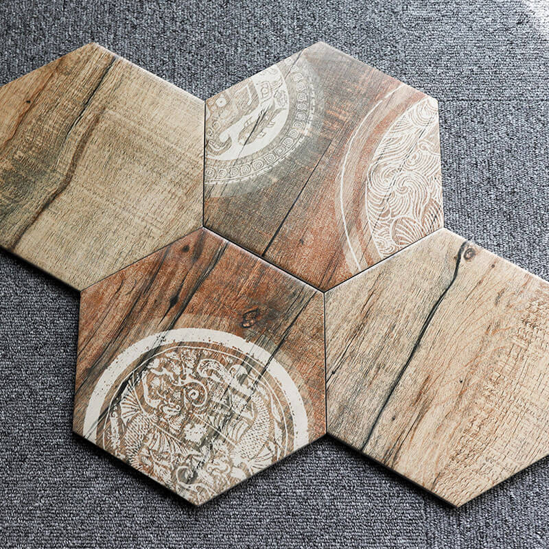 Non-Slip 200 x 230 wood look hexagon floor tiles