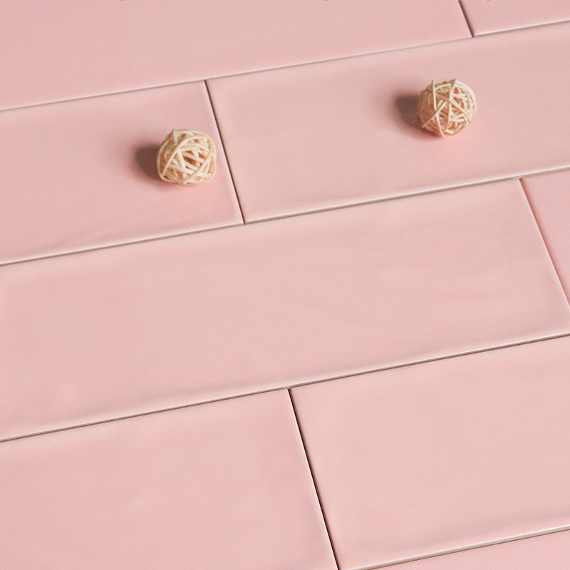Handmade Custom Tiles Pink Bevelled Kitchen Tiles 10x30 Cm Slip Resistance