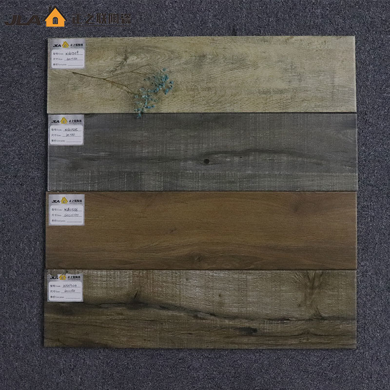 Glazed Smooth Wood Look Ceramic Tile 150x600 Mm Three Dimensional Effect