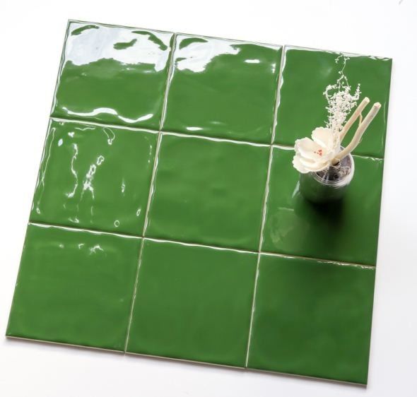 Home Decor Ceramic Bathroom Backsplash Wall Tiles Rough Surface Dark Green 15*15cm
